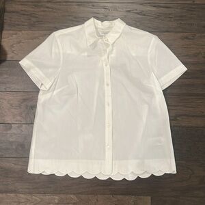 NWT JCrew Factory Scalloped Hem Short sleeve White Blouse Sz M